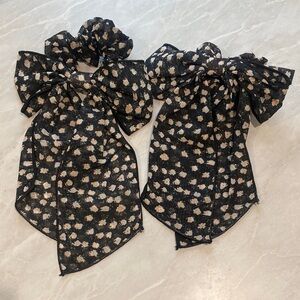Floral Black Hair Bows
